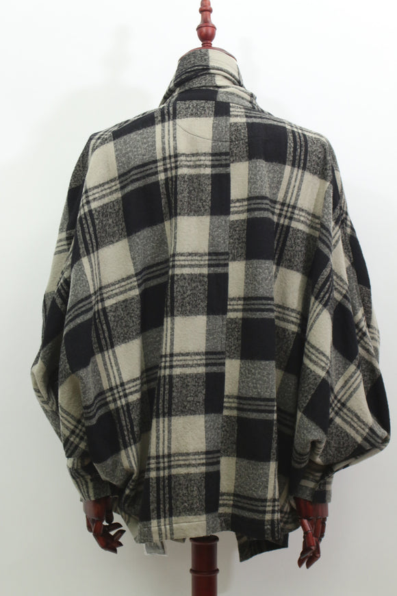 チェック柄ショールカラーシャツ風コート(ベージュ)