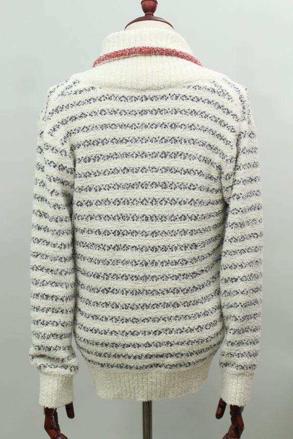 ボーダー柄ショールカラーパジャマ(ホワイト)