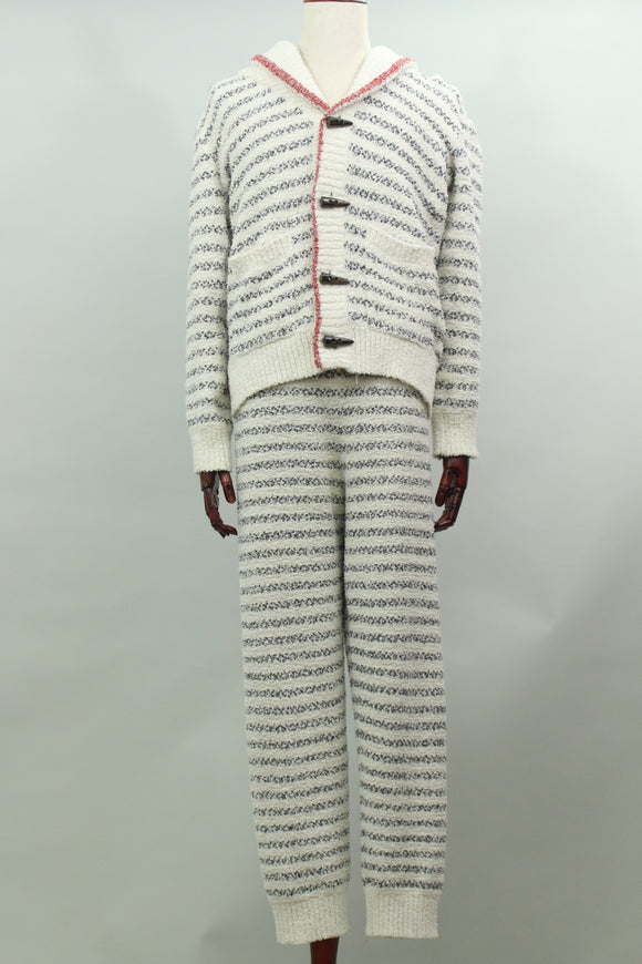 ボーダー柄ショールカラーパジャマ(ホワイト)