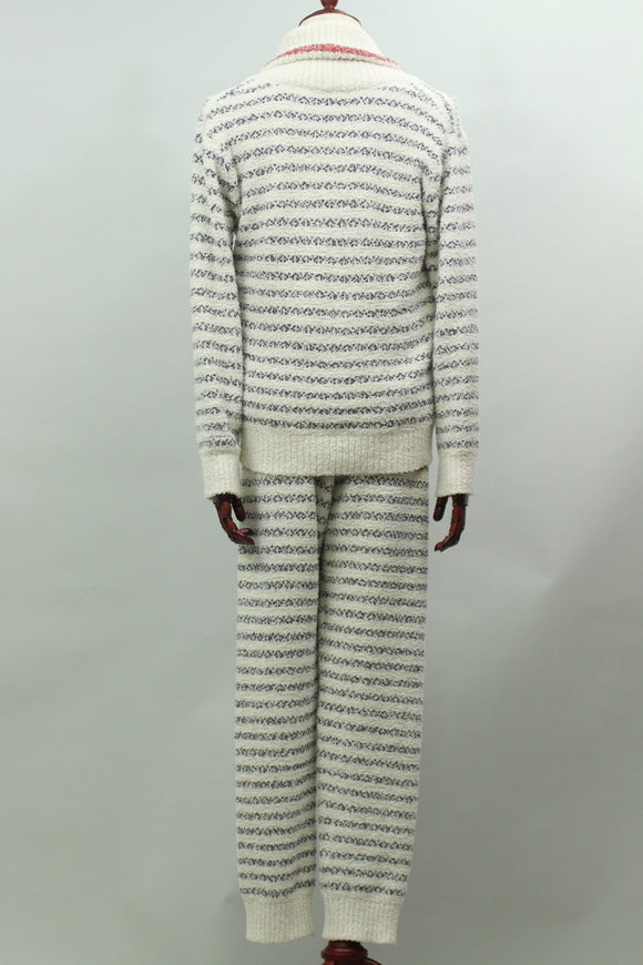 ボーダー柄ショールカラーパジャマ(ホワイト)