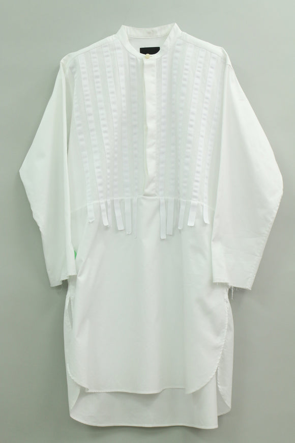 リボンテープ ラウンドヘムロングシャツ(ホワイト)