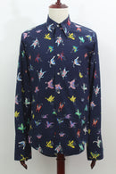 バタフライ柄シャツ(ネイビー)