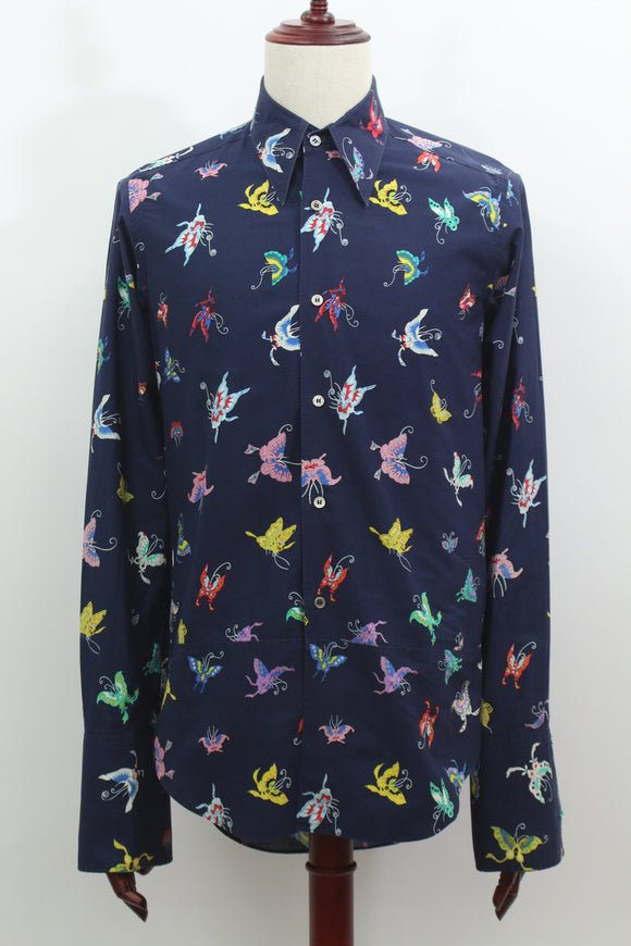 バタフライ柄シャツ(ネイビー)