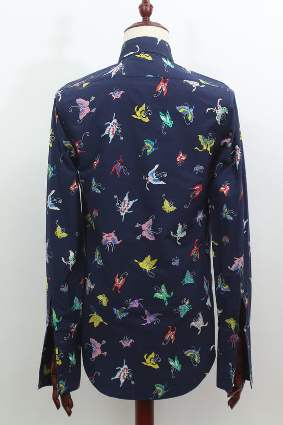 バタフライ柄シャツ(ネイビー)