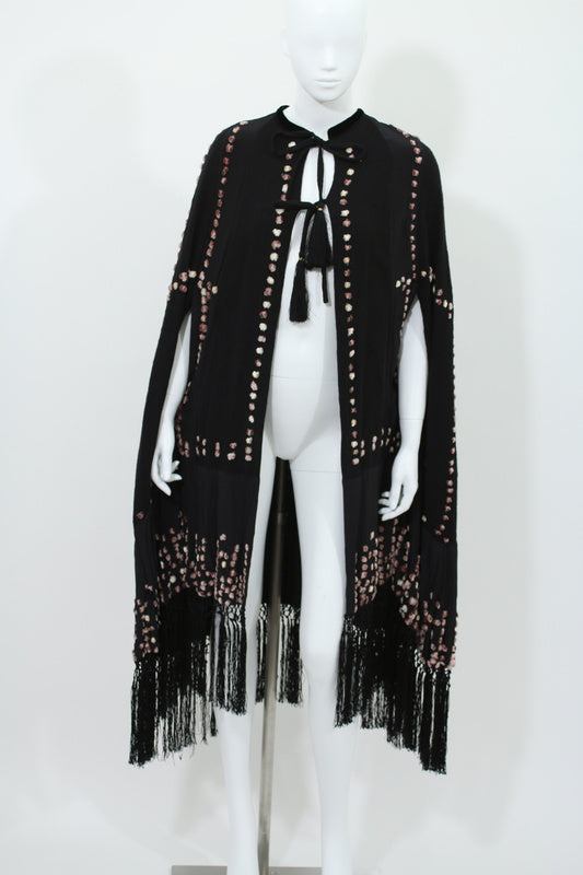 ボア糸刺繍ポンチョ(ブラック)