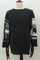 リメイク袖プリント長袖Tシャツ(ブラック)