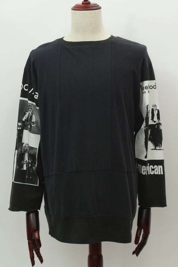リメイク袖プリント長袖Tシャツ(ブラック)