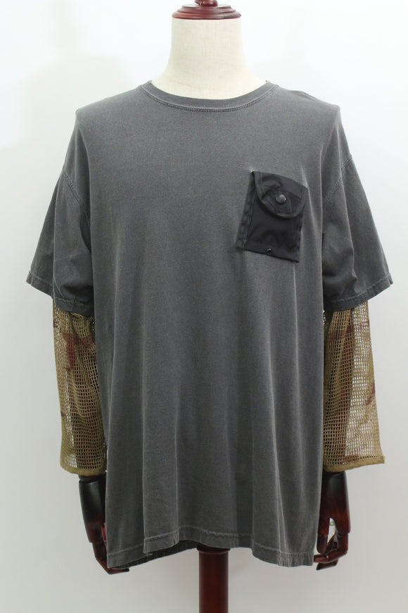 コットンレイヤードスリーブTシャツ(グレー)