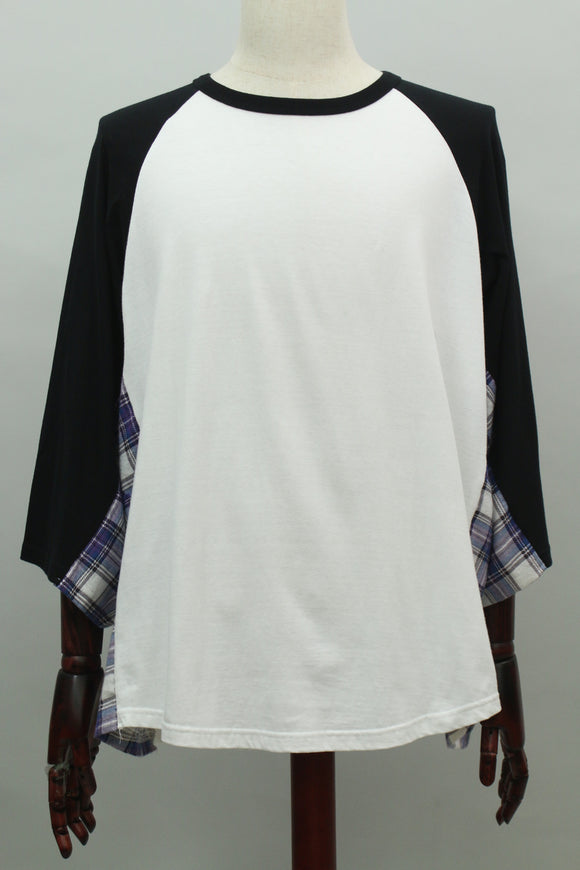 チェックドッキング 七部袖ラグランTシャツ(ホワイト)