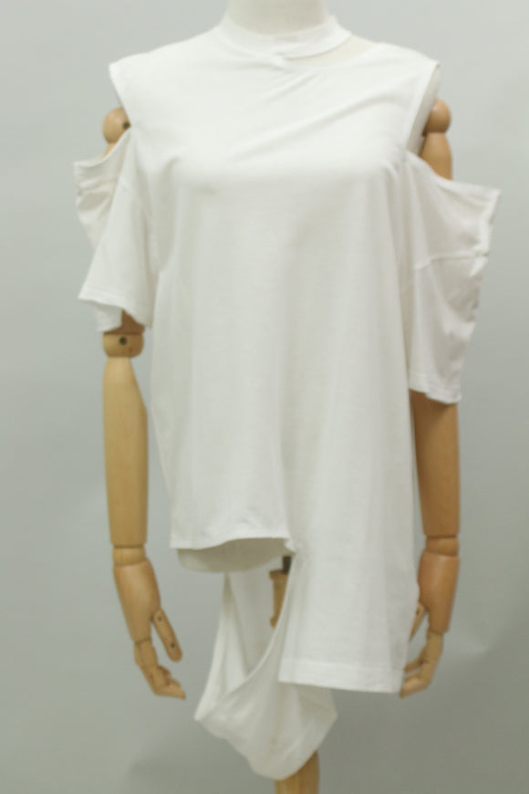 カットデザイン半袖Tシャツ(ホワイト)