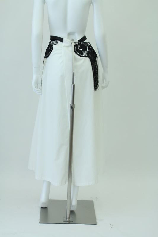 レースドッキングコットンリボンスカート(ホワイト)