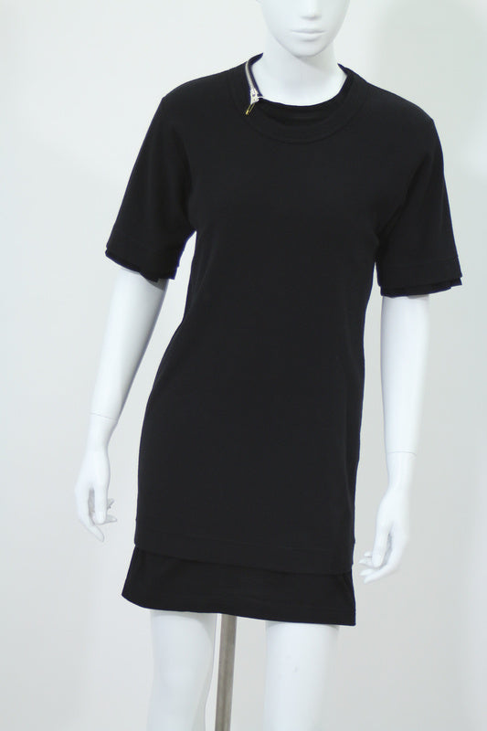 ファスナーデザインレイヤード半袖Tシャツ(ブラック)
