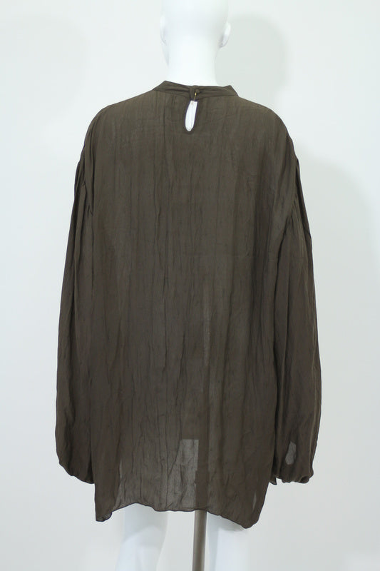 シルクブラウススタンドカラーブラウス(ブラウン)