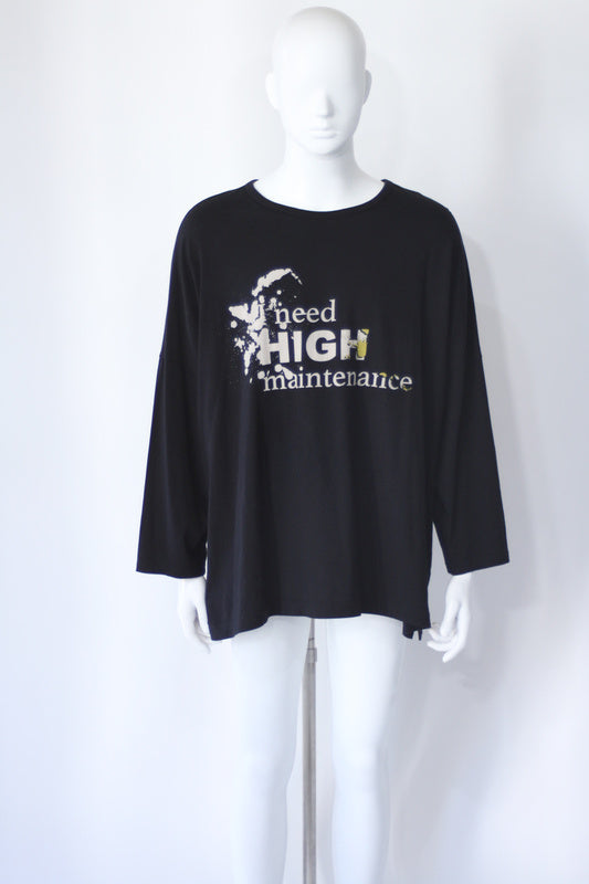 グラフィックプリント7分丈Tシャツ(ブラック)