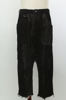 フリンジ付デニム切替サルエルパンツ(ブラック)