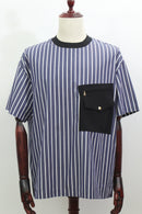 ストライプ柄異素材ポケットＴシャツ(ブルー)