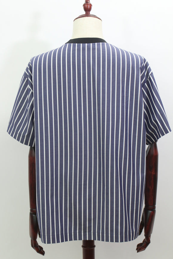 ストライプ柄異素材ポケットＴシャツ(ブルー)