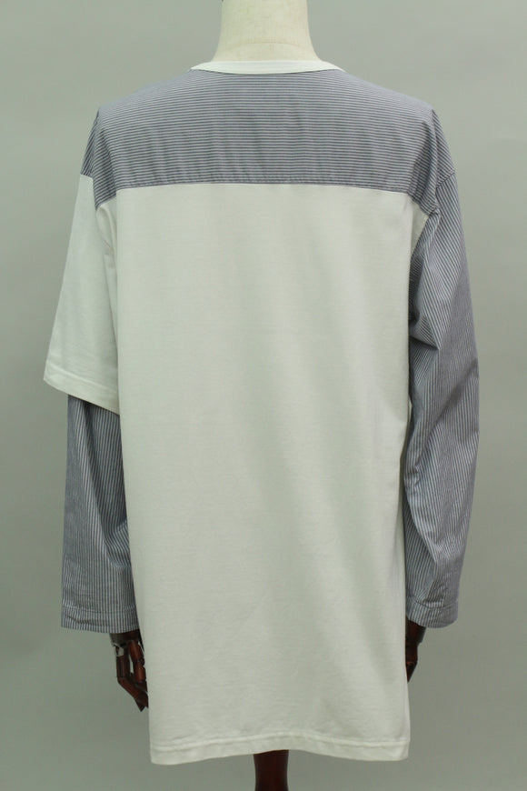 ストライプ柄レイヤード風Ｔシャツ(ホワイト)