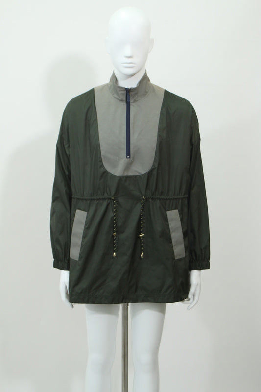 ウエストシェイプスタンドカラーハーフジップブルゾン(グリーン)