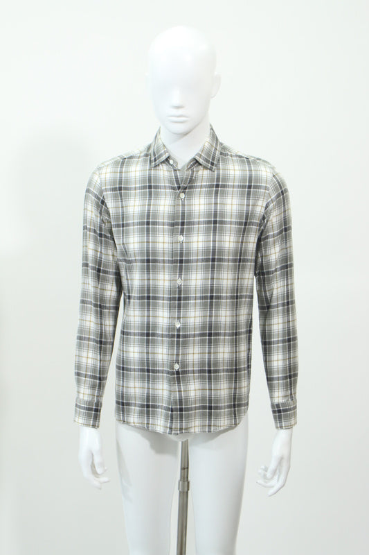 チェック長袖シャツ(グレー)
