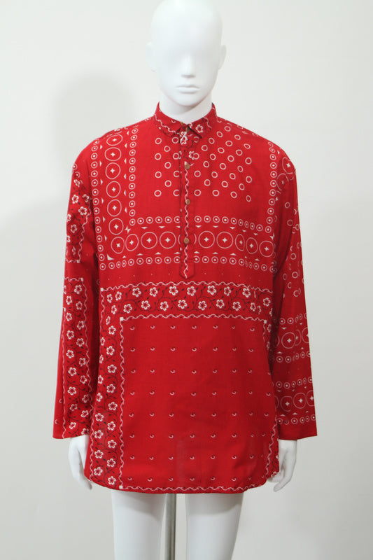 バンダナ柄長袖ロングシャツ(レッド)