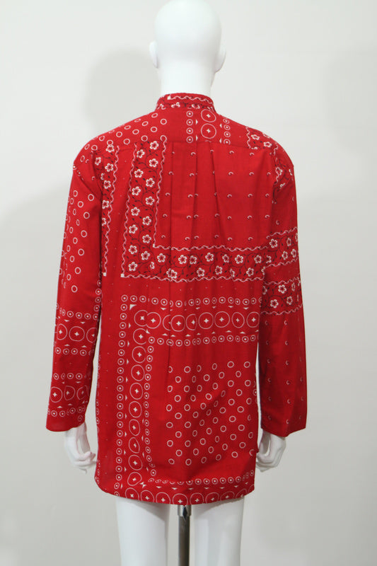 バンダナ柄長袖ロングシャツ(レッド)