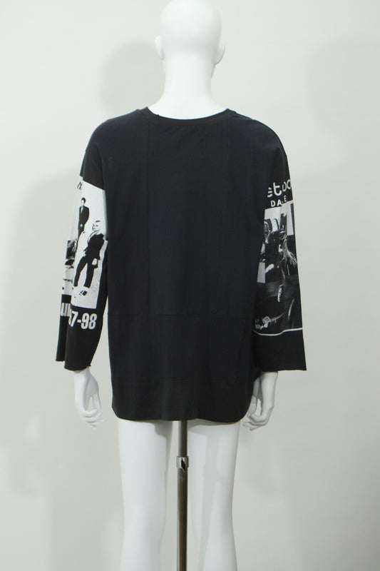 グラフィックプリント7分丈袖Tシャツ(ブラック)
