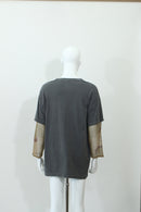 メッシュレイヤードポケットワンポイントデザイン半袖Tシャツ(グレー)-2