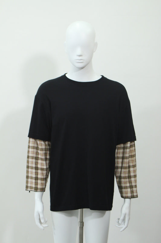 チェックレイヤード長袖Tシャツ(ブラック)