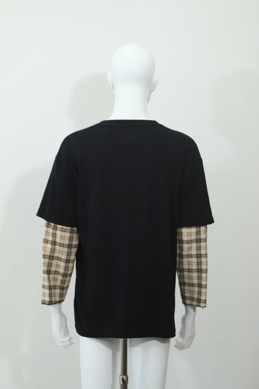 チェックレイヤード長袖Tシャツ(ブラック)