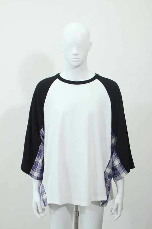 ネルチェック切り替えラグラン長袖Tシャツ(ホワイト)