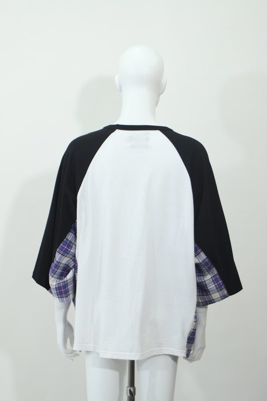 ネルチェック切り替えラグラン長袖Tシャツ(ホワイト)