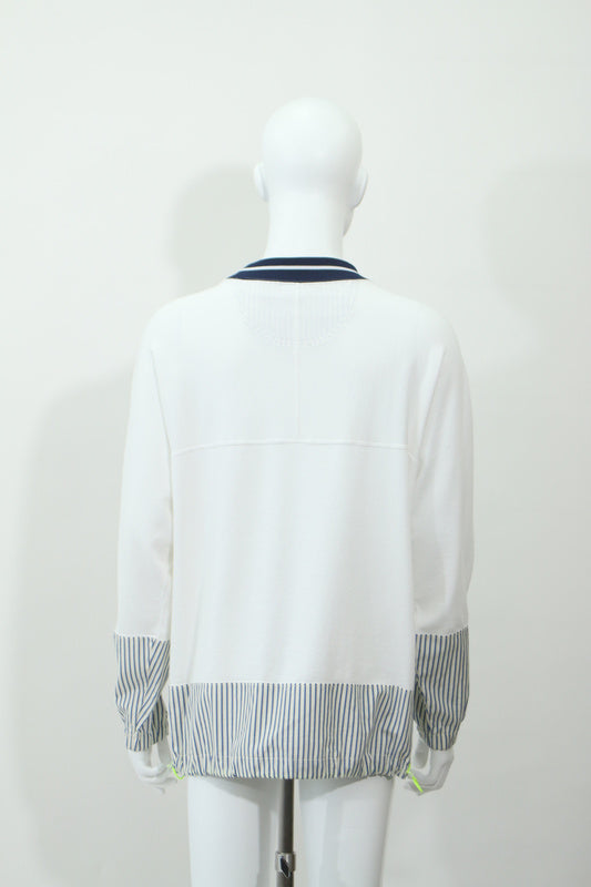 ストライプシャツ素材ドッキングプルオーバーTシャツ(ホワイト)