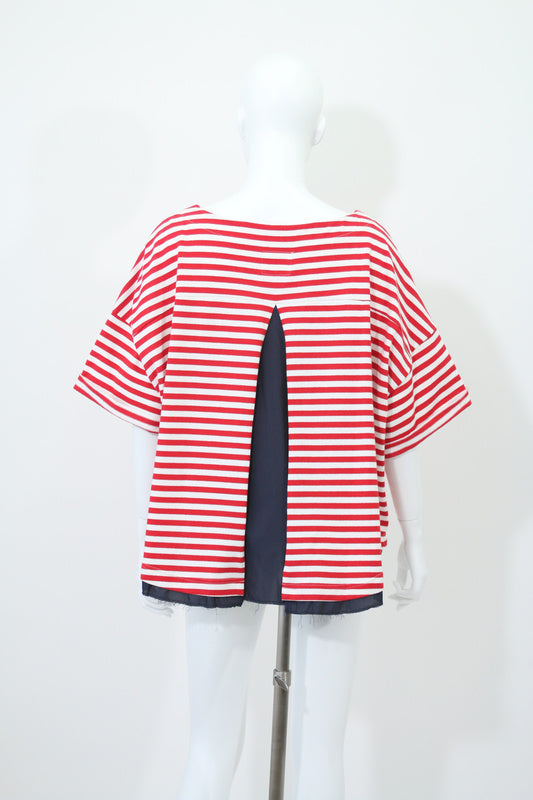 バックバイカラー半袖ボーダーTシャツ(レッド)