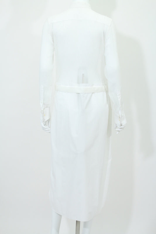 ウィングカラーシフォンプリーツドレス(ホワイト)